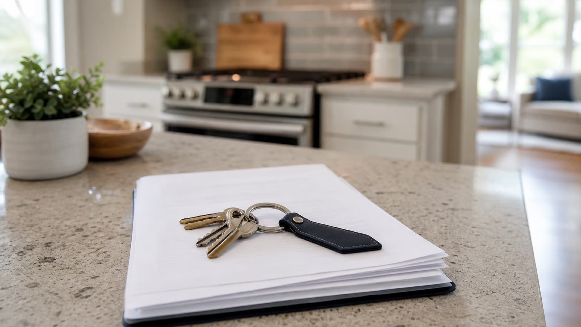 House keys and lease documents at move-in.